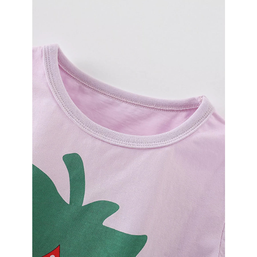 Children’s Strawberry Round Neck Tee and Shorts Set Apparel and Accessories