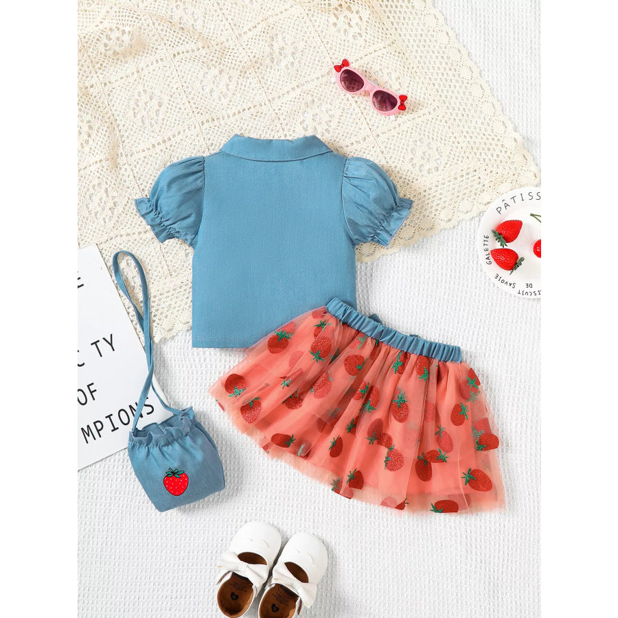 Children’s Strawberry Short Sleeve Top and Skirt Set with Bag Apparel and Accessories