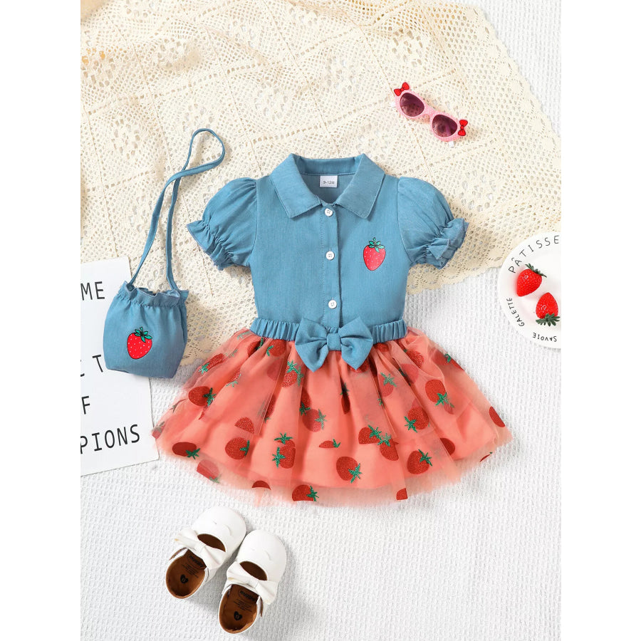 Children’s Strawberry Short Sleeve Top and Skirt Set with Bag Apparel and Accessories