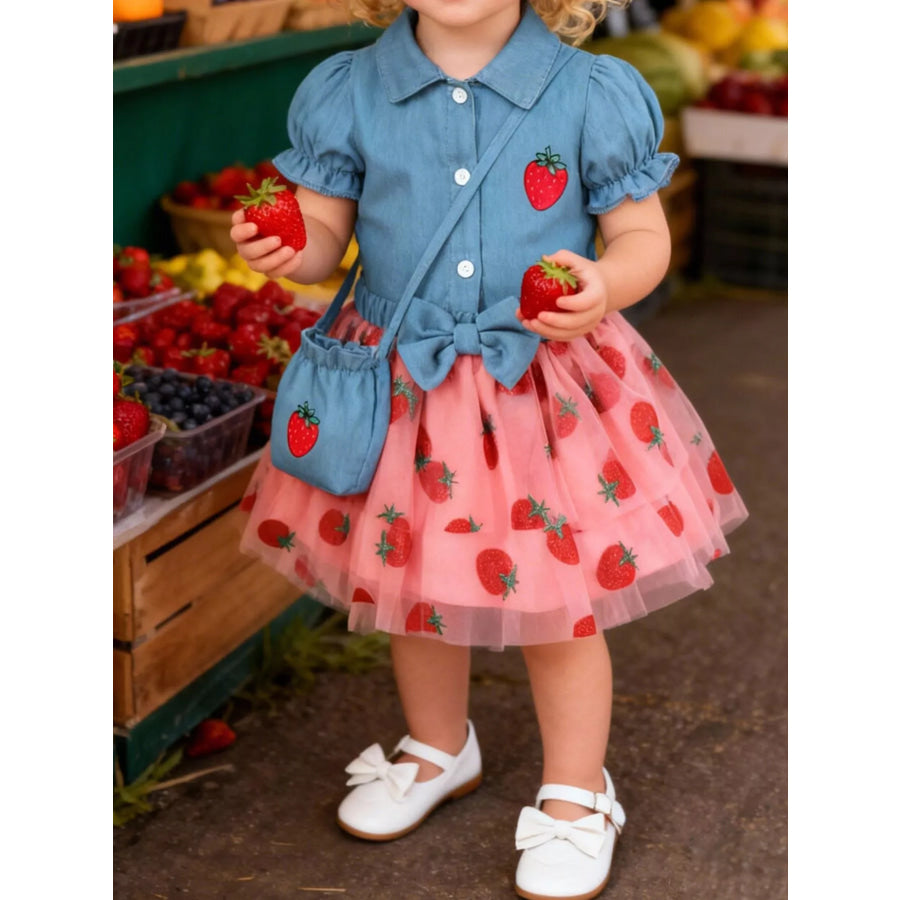 Children’s Strawberry Short Sleeve Top and Skirt Set with Bag Pink / 6-9M Apparel and Accessories