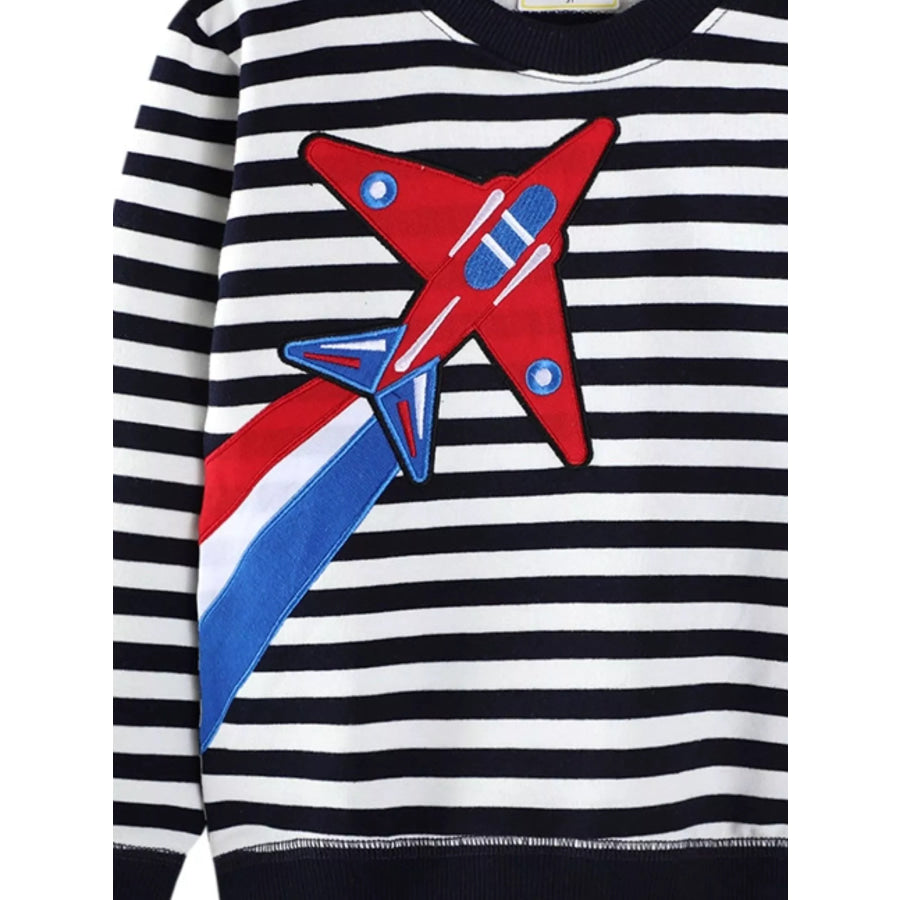 Children’s Striped Airplane Applique Crewneck Sweatshirt Apparel and Accessories