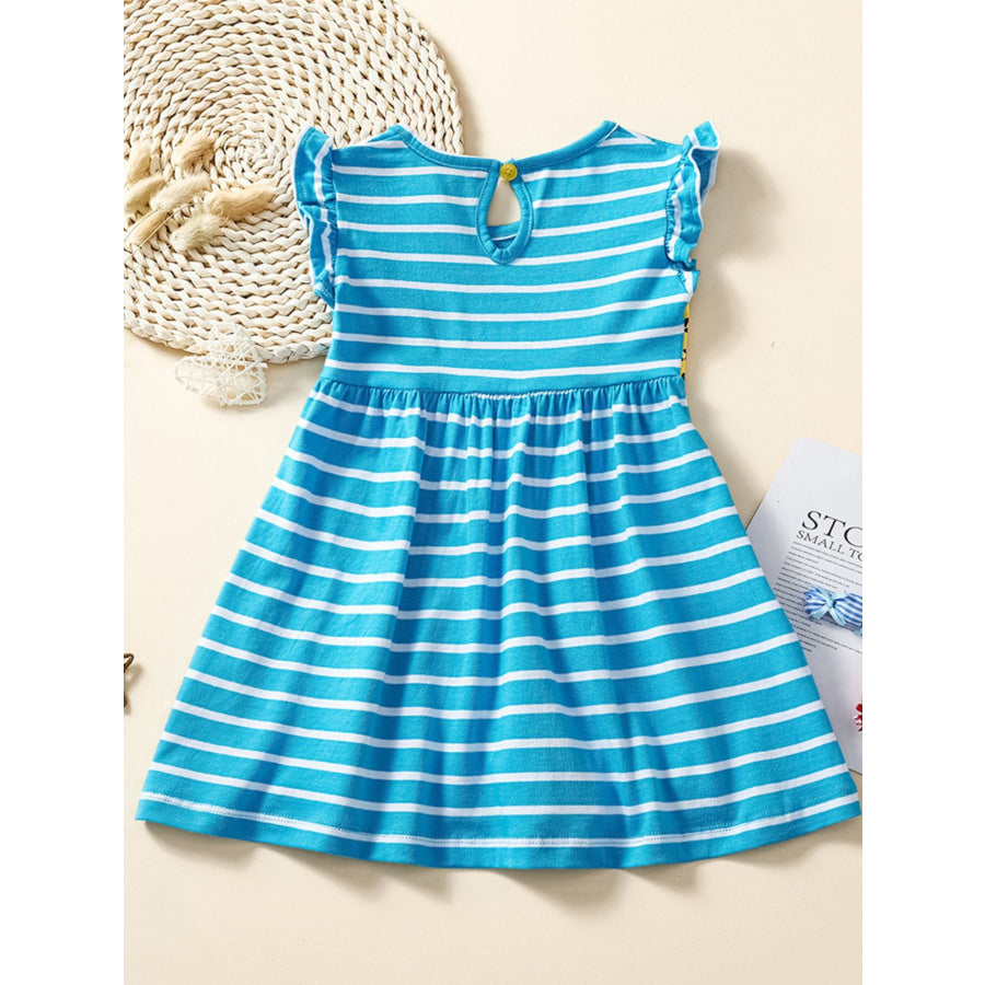 Children’s Striped Animal Print Ruffle Sleeve Dress Apparel and Accessories