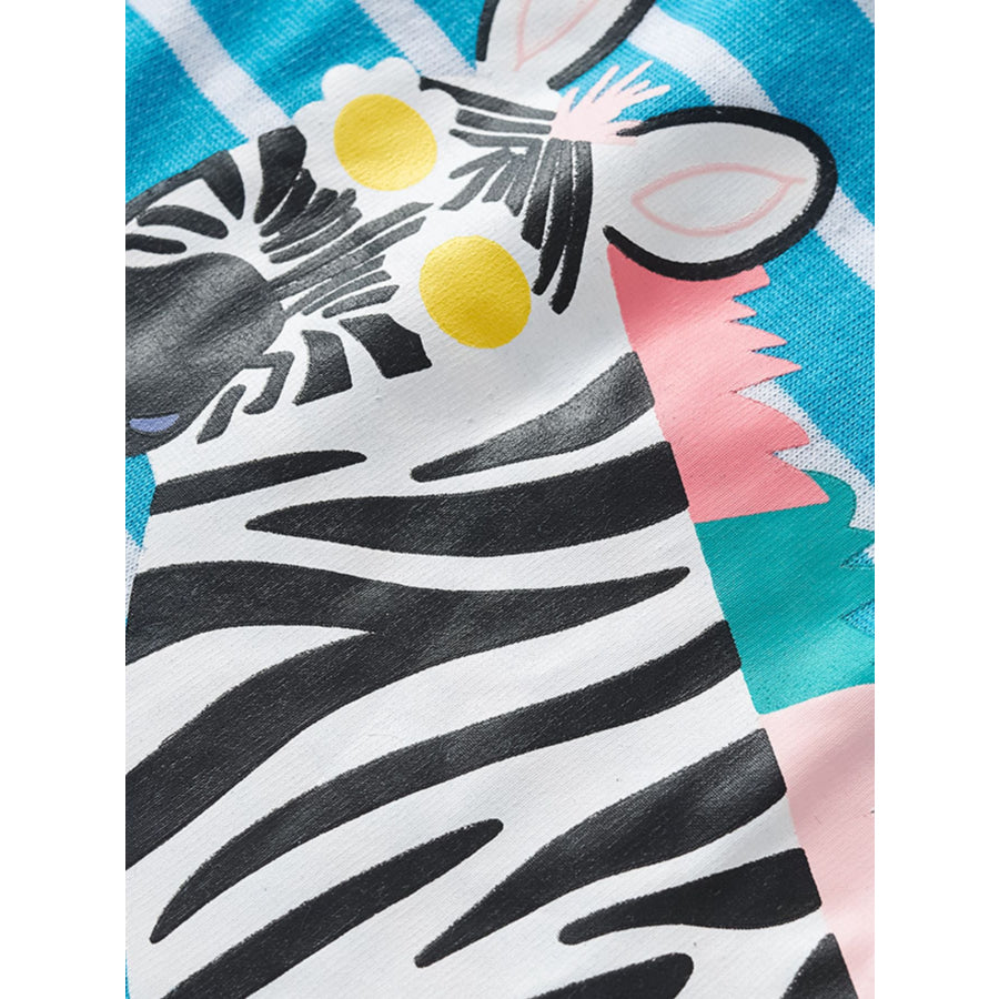 Children’s Striped Animal Print Ruffle Sleeve Dress Apparel and Accessories