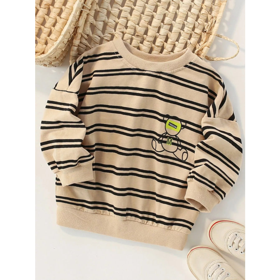 Children’s Striped Bear Crew Neck Sweatshirt Tan / 3Y Apparel and Accessories