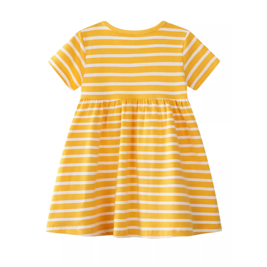 Children’s Striped Bird Embroidered Casual Dress Apparel and Accessories