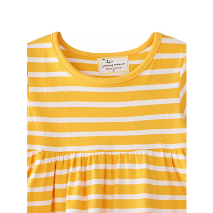 Children’s Striped Bird Embroidered Casual Dress Apparel and Accessories