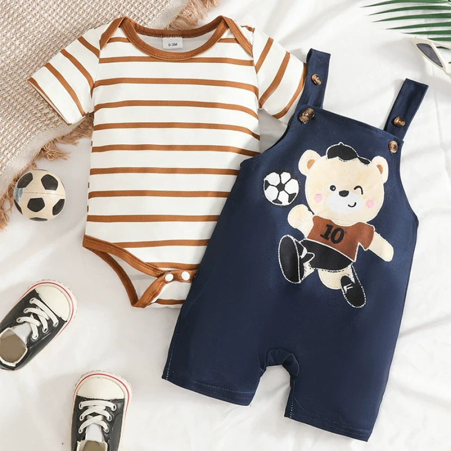 Children’s Striped Bodysuit and Overalls Set Dark Navy / 0-3M Apparel and Accessories