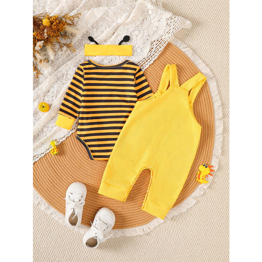 Children’s Striped Bodysuit & Overalls & Headband Set Apparel and Accessories