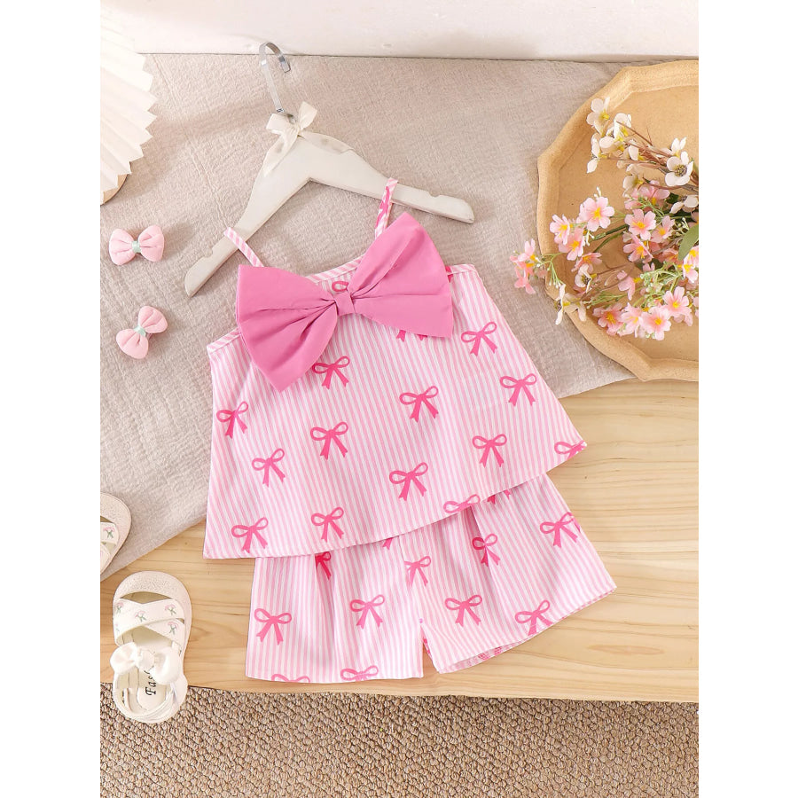 Children’s Striped Bow Cami and Shorts Set Pink / 6-9M Apparel and Accessories