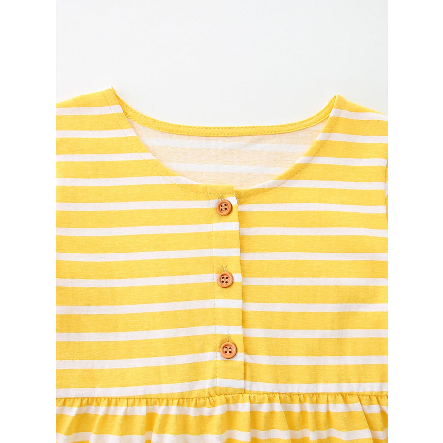 Children’s Striped Bunny Embroidered Button-Front Dress Apparel and Accessories