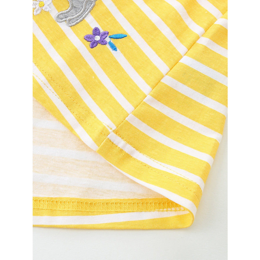 Children’s Striped Bunny Embroidered Button-Front Dress Apparel and Accessories
