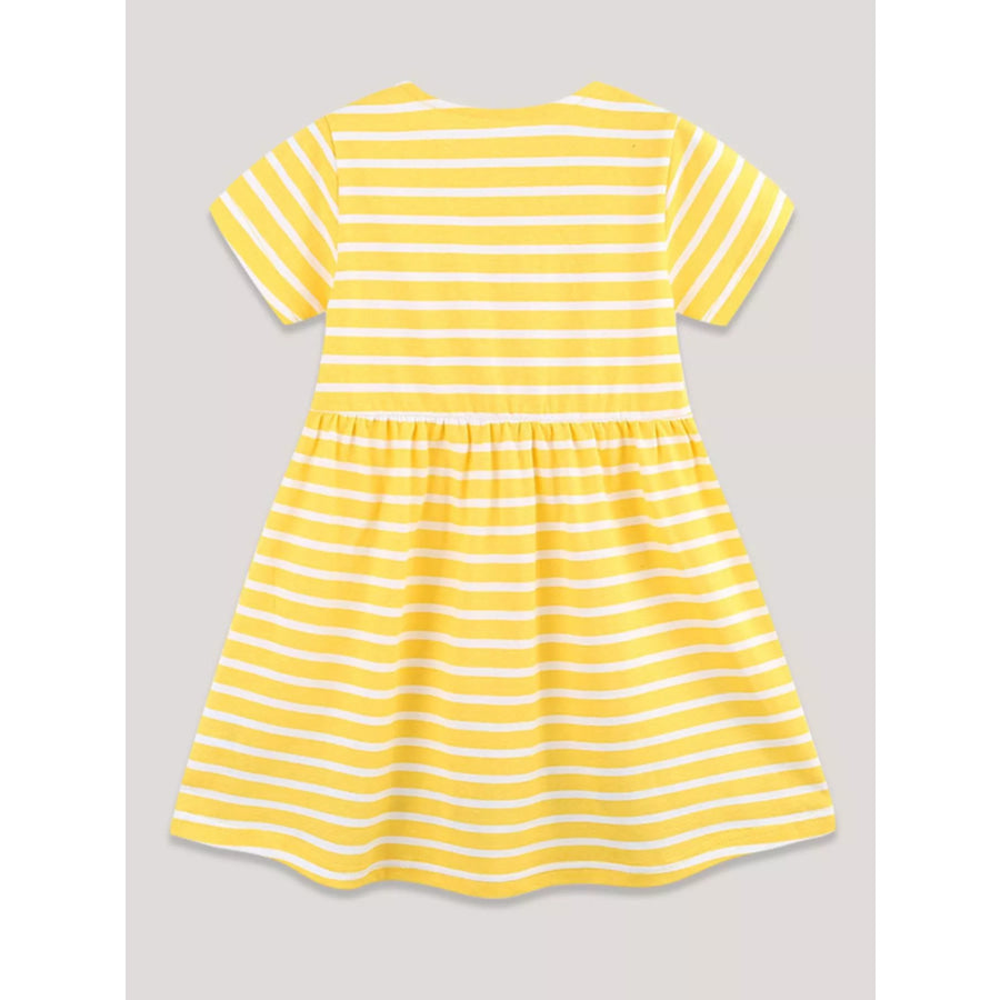 Children’s Striped Bunny Embroidered Button-Front Dress Apparel and Accessories