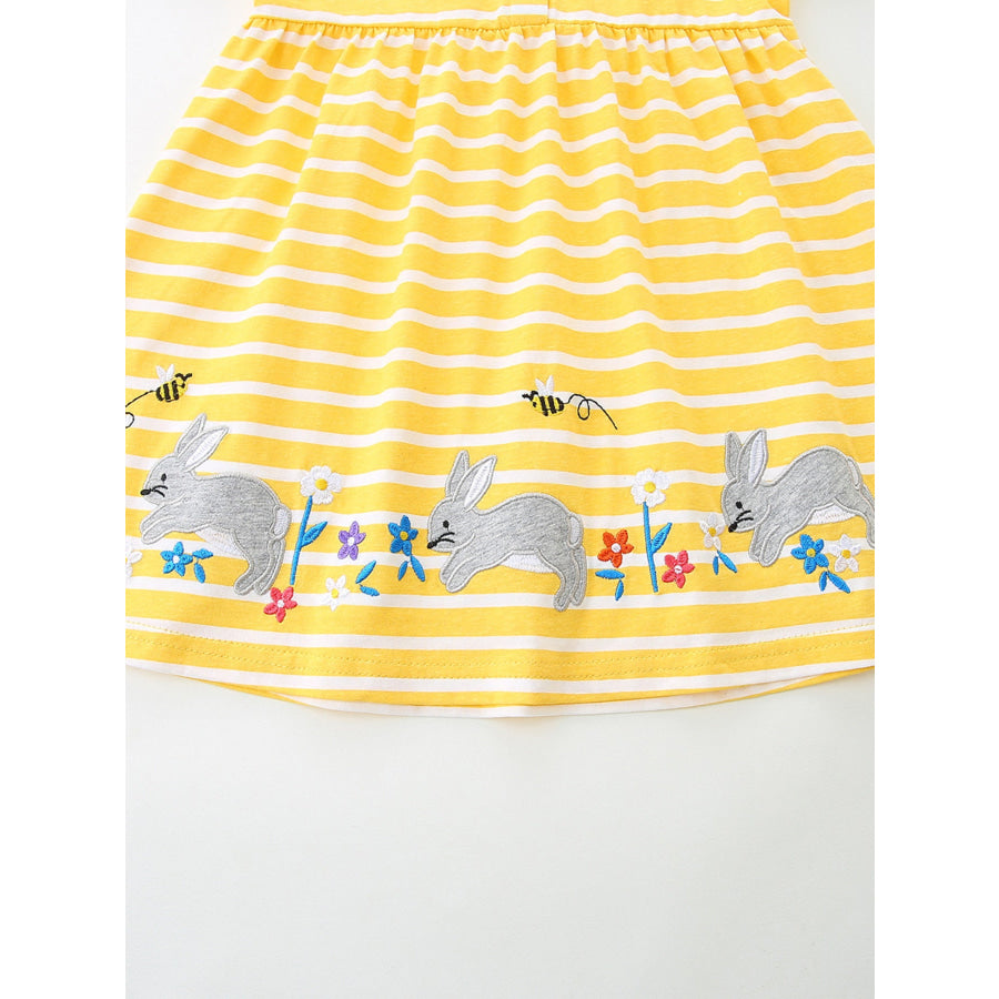 Children’s Striped Bunny Embroidered Button-Front Dress Apparel and Accessories