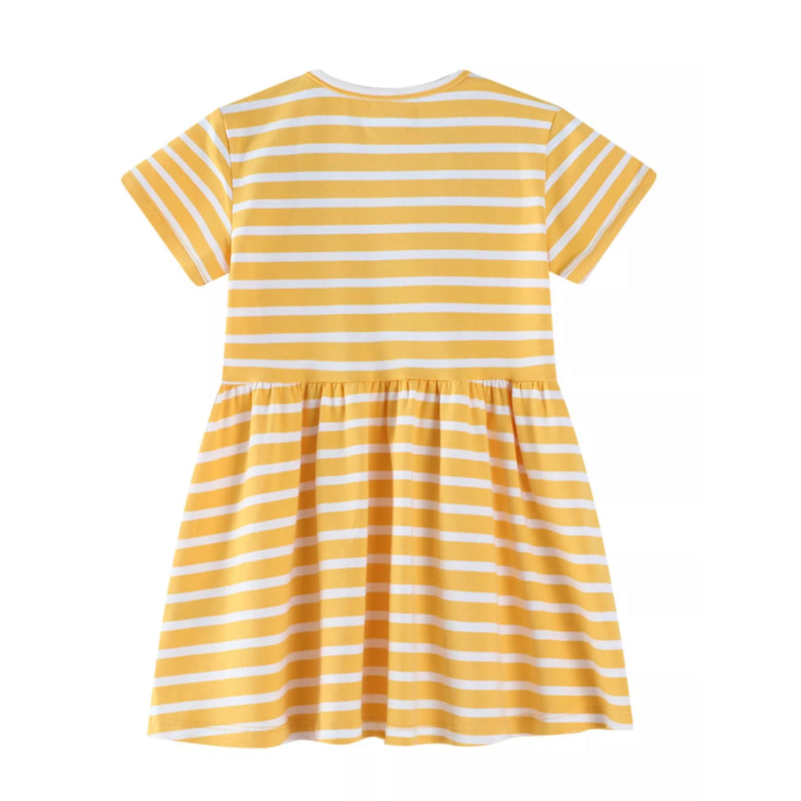 Children’s Striped Bunny Embroidered Round Neck Dress Apparel and Accessories