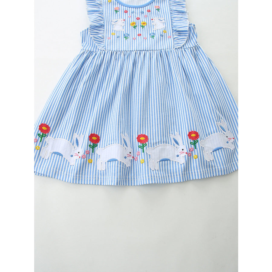 Children’s Striped Bunny Embroidered Ruffle Sleeve Dress Apparel and Accessories