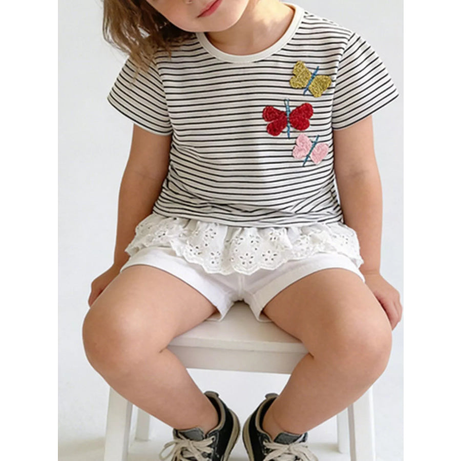 Children’s Striped Butterfly Embroidered Ruffle Hem T-Shirt Apparel and Accessories