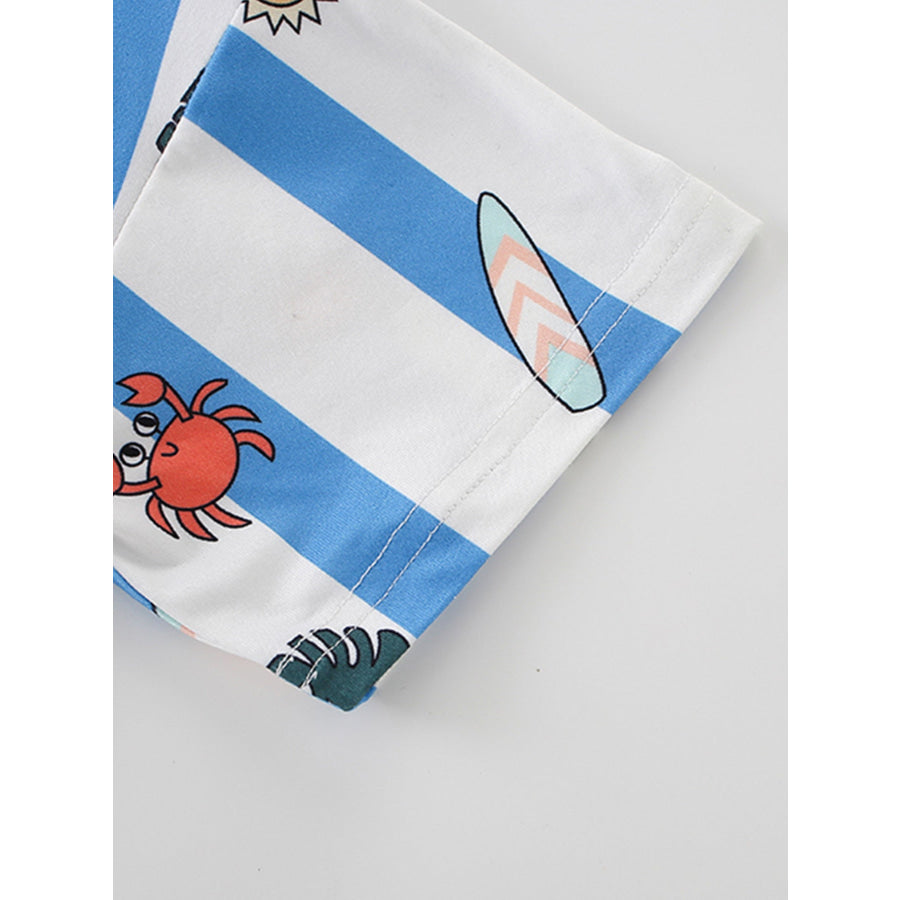 Children’s Striped Cartoon Print Round Neck T-Shirt Apparel and Accessories