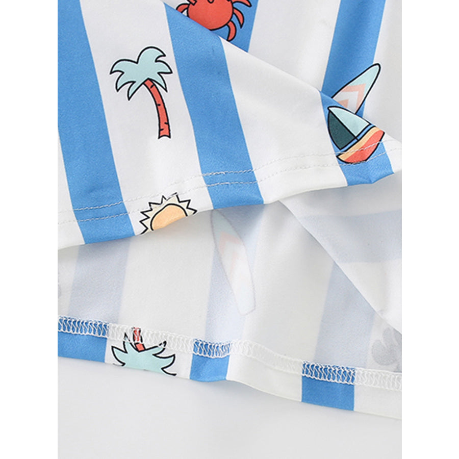 Children’s Striped Cartoon Print Round Neck T-Shirt Apparel and Accessories