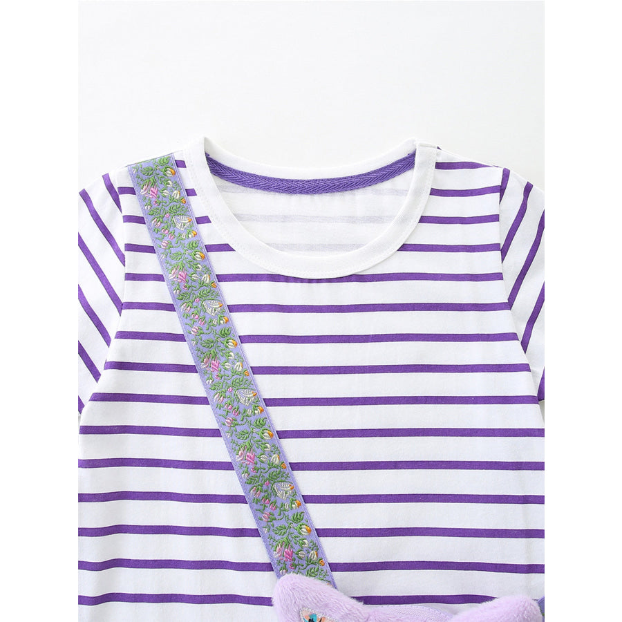 Children’s Striped Casual Dress with Cat Bag Apparel and Accessories