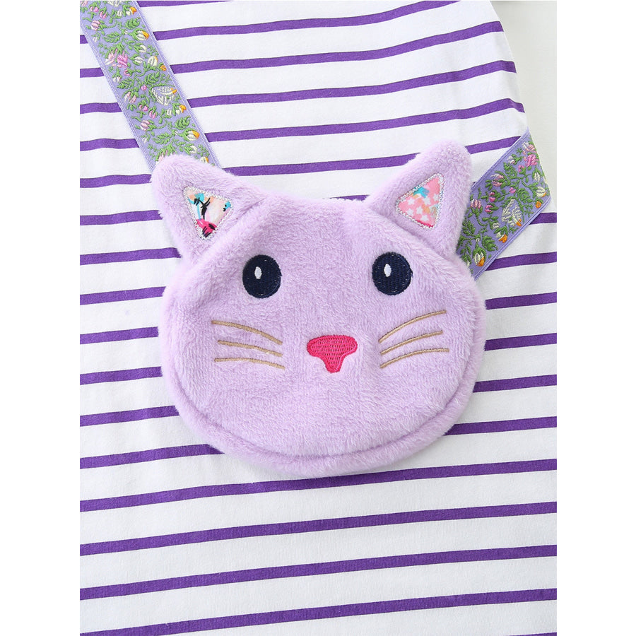 Children’s Striped Casual Dress with Cat Bag Apparel and Accessories
