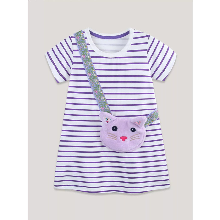 Children’s Striped Casual Dress with Cat Bag Apparel and Accessories