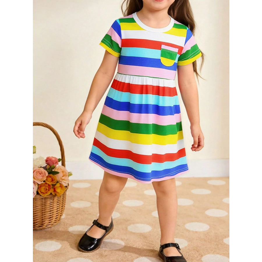 Children’s Striped Casual Short Sleeve Dress Multicolor / 2Y Apparel and Accessories