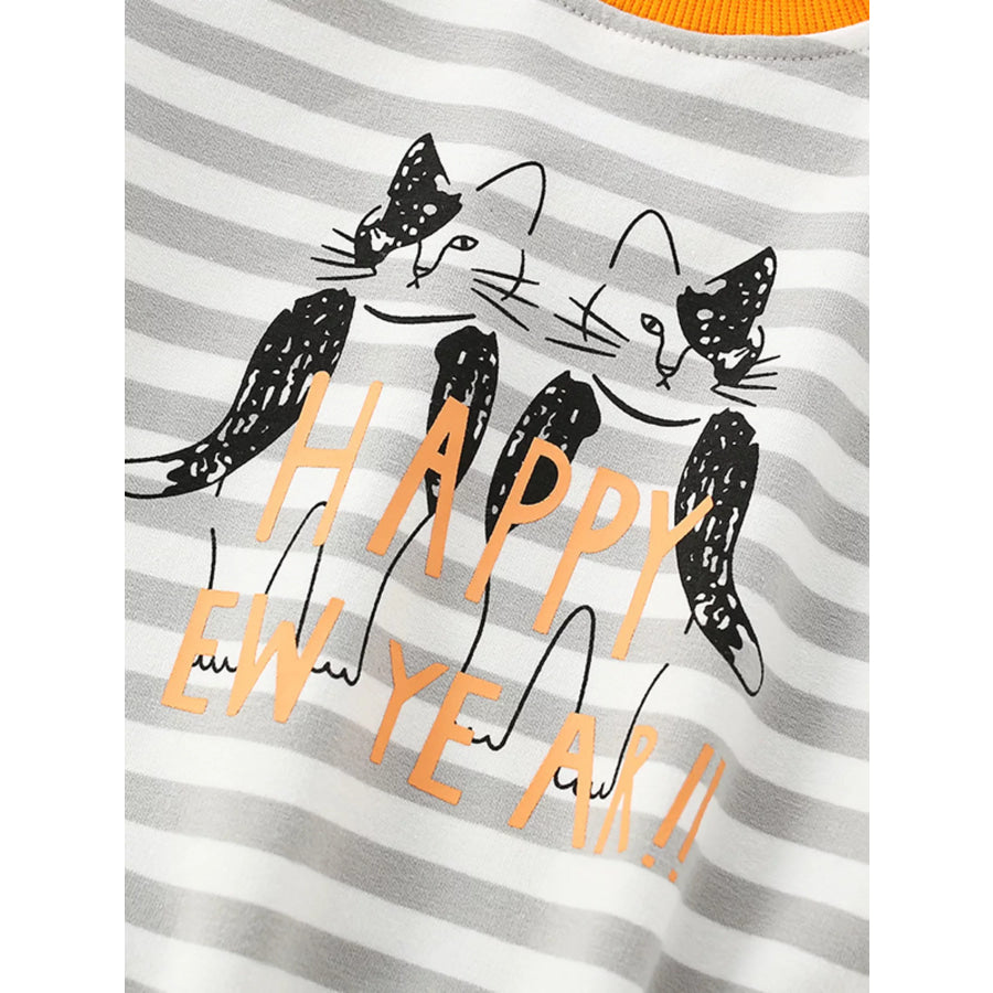 Children’s Striped Cat Crew Neck Sweatshirt Apparel and Accessories