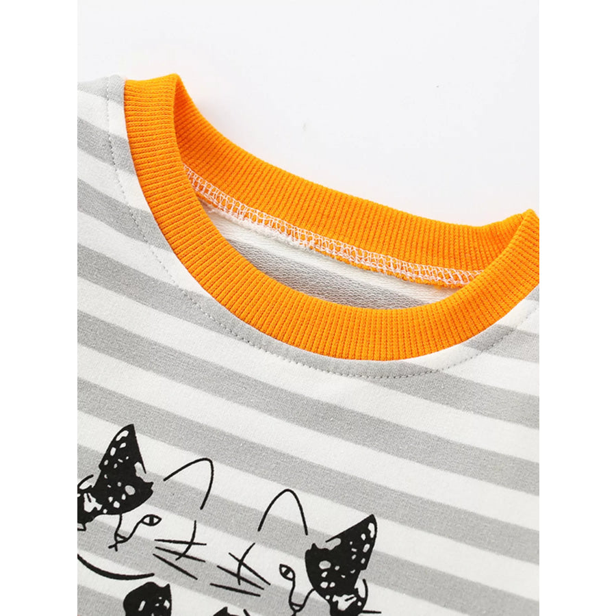 Children’s Striped Cat Crew Neck Sweatshirt Apparel and Accessories