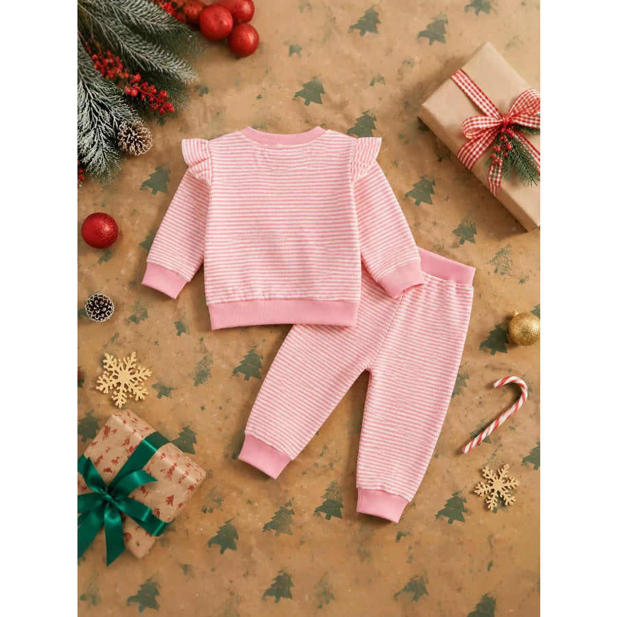 Children’s Striped Christmas Tree Ruffle Pajama Set Apparel and Accessories