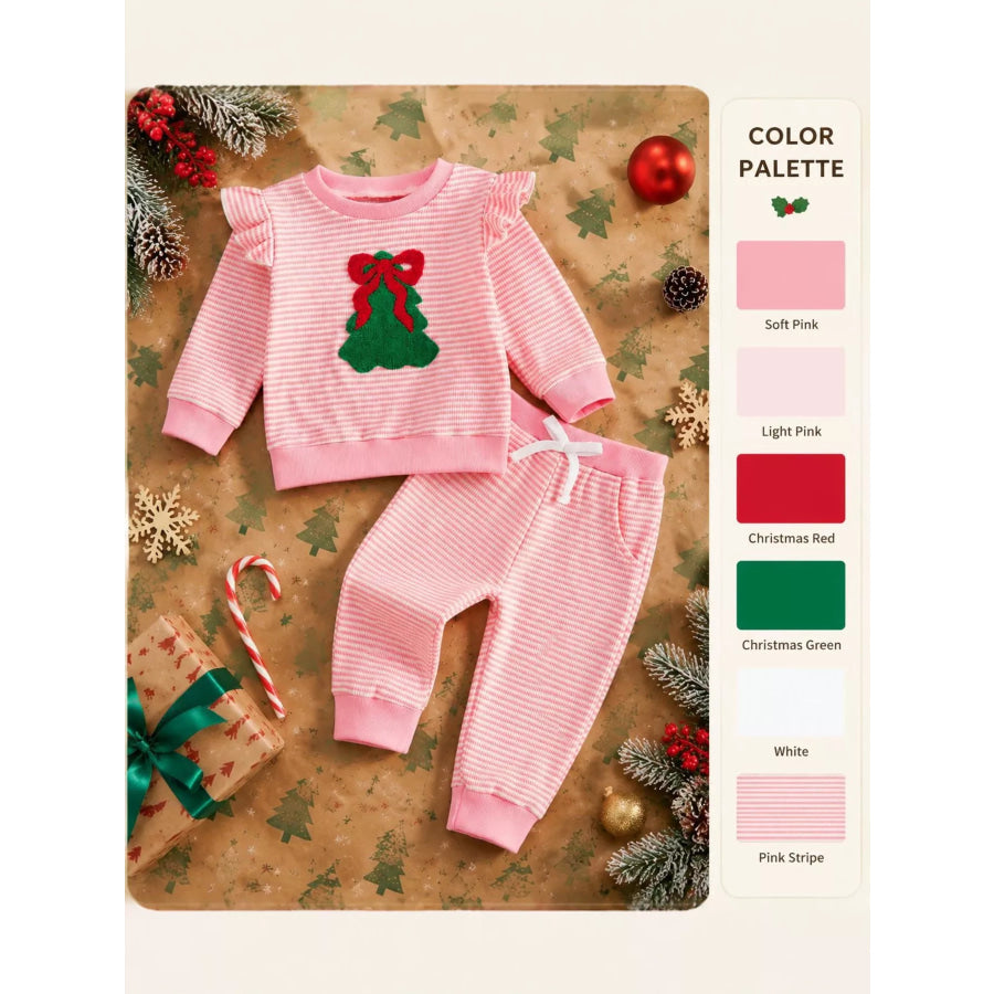 Children’s Striped Christmas Tree Ruffle Pajama Set Apparel and Accessories