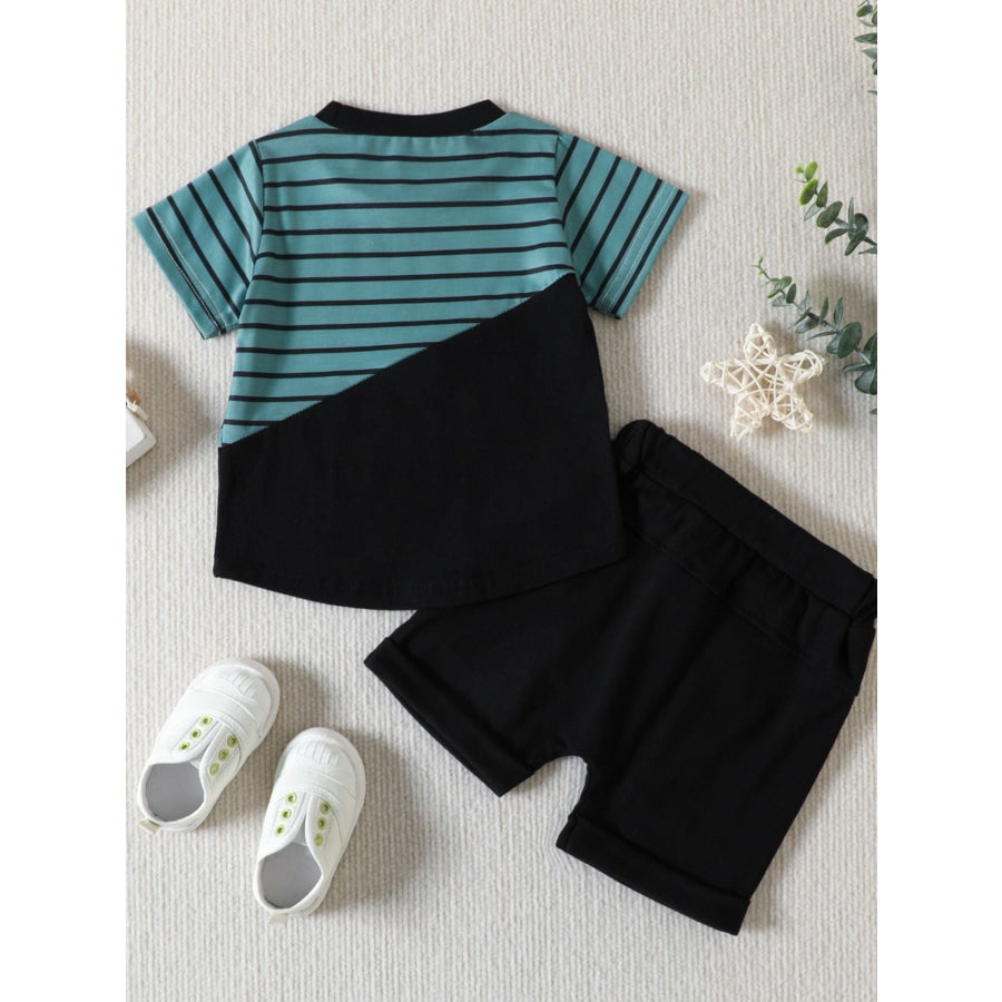 Children’s Striped Color Block Casual Top and Shorts Set Apparel and Accessories