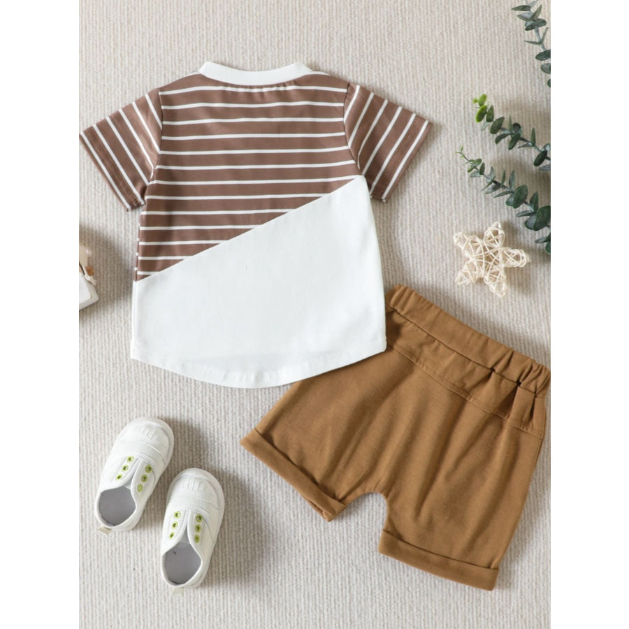 Children’s Striped Color Block Casual Top and Shorts Set Apparel and Accessories