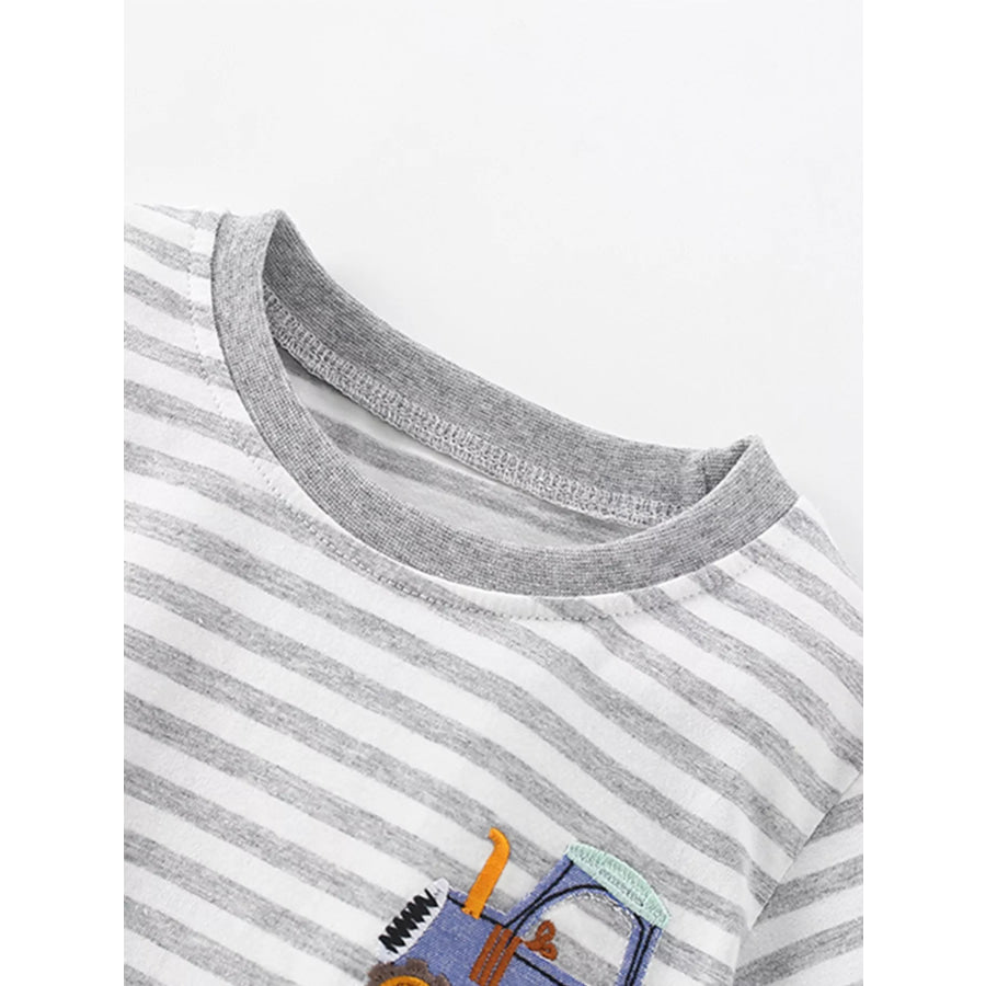 Children’s Striped Cotton Toddler T-Shirt with Tractor Applique Apparel and Accessories