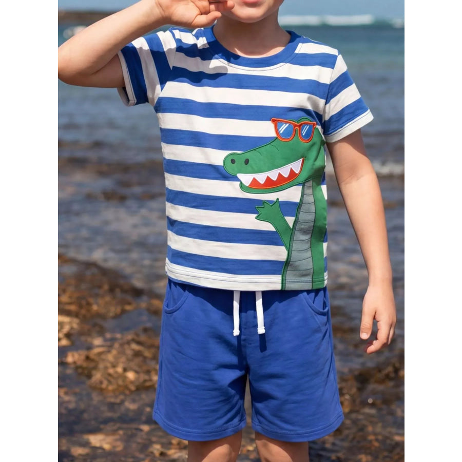 Children‘s Striped Crocodile T-Shirt and Shorts Set Royal Blue / 2-3 Apparel and Accessories