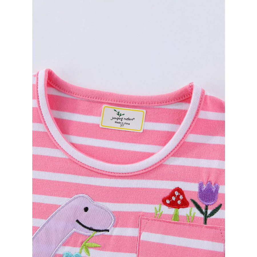 Children’s Striped Dinosaur Embroidered Casual Dress Apparel and Accessories
