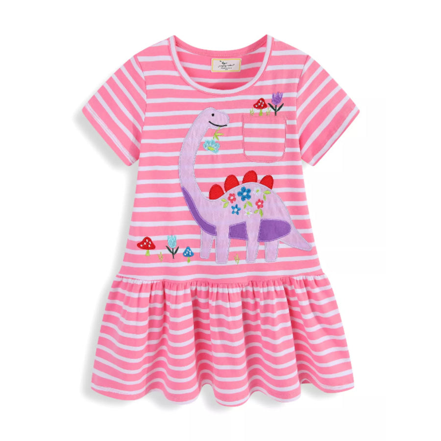 Children’s Striped Dinosaur Embroidered Casual Dress Apparel and Accessories