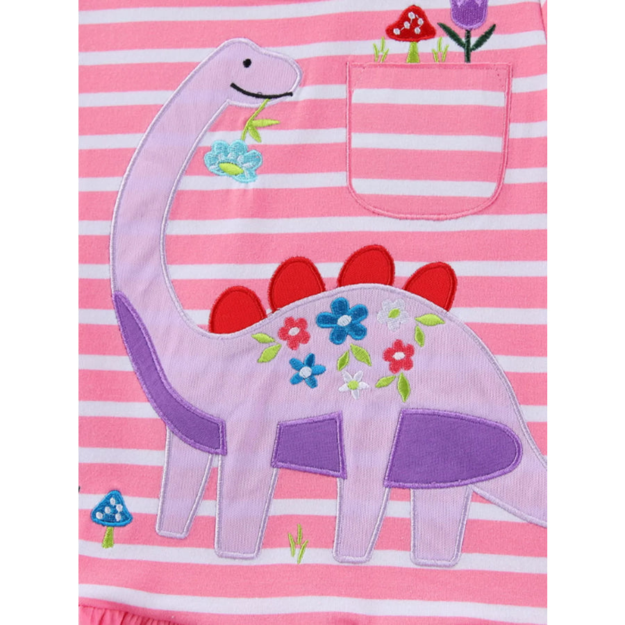 Children’s Striped Dinosaur Embroidered Casual Dress Apparel and Accessories