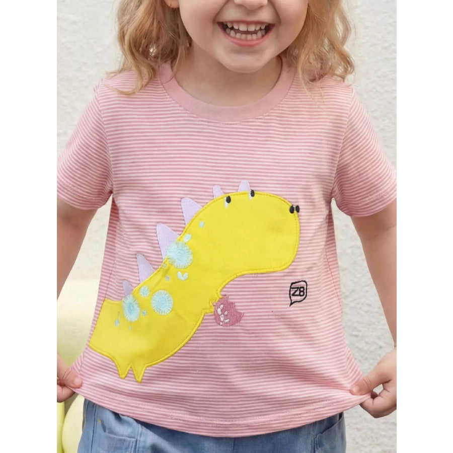 Children’s Striped Dinosaur Short Sleeve Tee Orange / 2-3 Apparel and Accessories