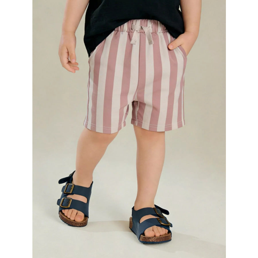 Children’s Striped Elastic Waist Casual Shorts Dusty Pink / 3T Apparel and Accessories