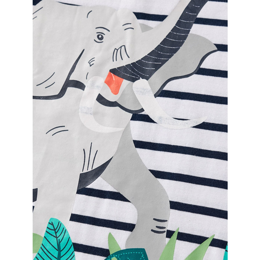 Children’s Striped Elephant Round Neck T-Shirt Apparel and Accessories