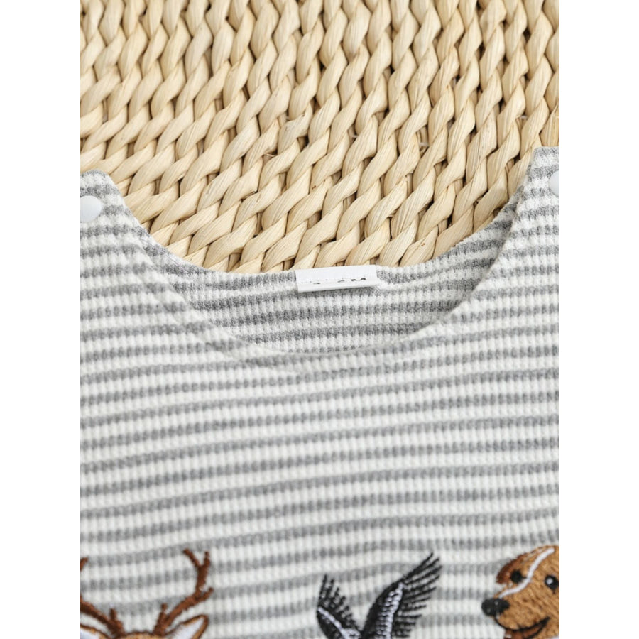 Children’s Striped Embroidered Animal Sleeveless One-Piece Apparel and Accessories