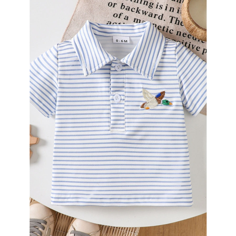 Children’s Striped Embroidered Duck Polo Light Blue / 0-6M Apparel and Accessories