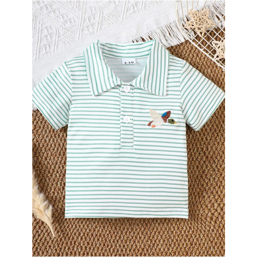 Children’s Striped Embroidered Duck Polo Light Green / 0-6M Apparel and Accessories