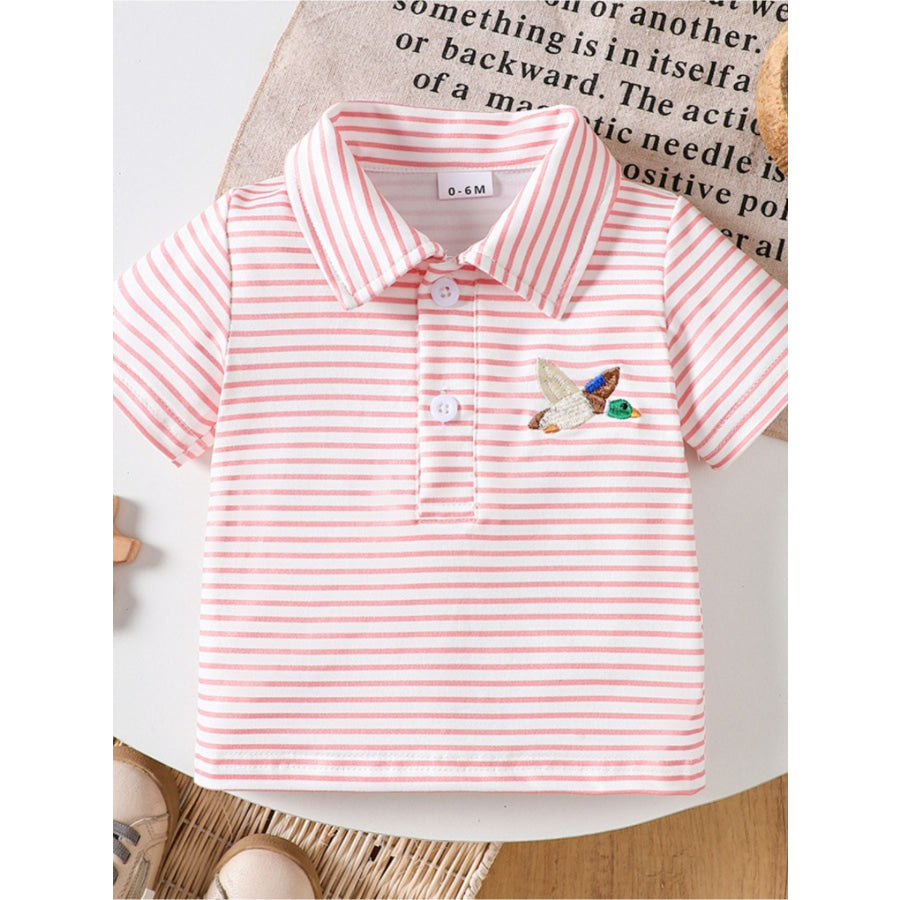 Children’s Striped Embroidered Duck Polo Pink / 0-6M Apparel and Accessories