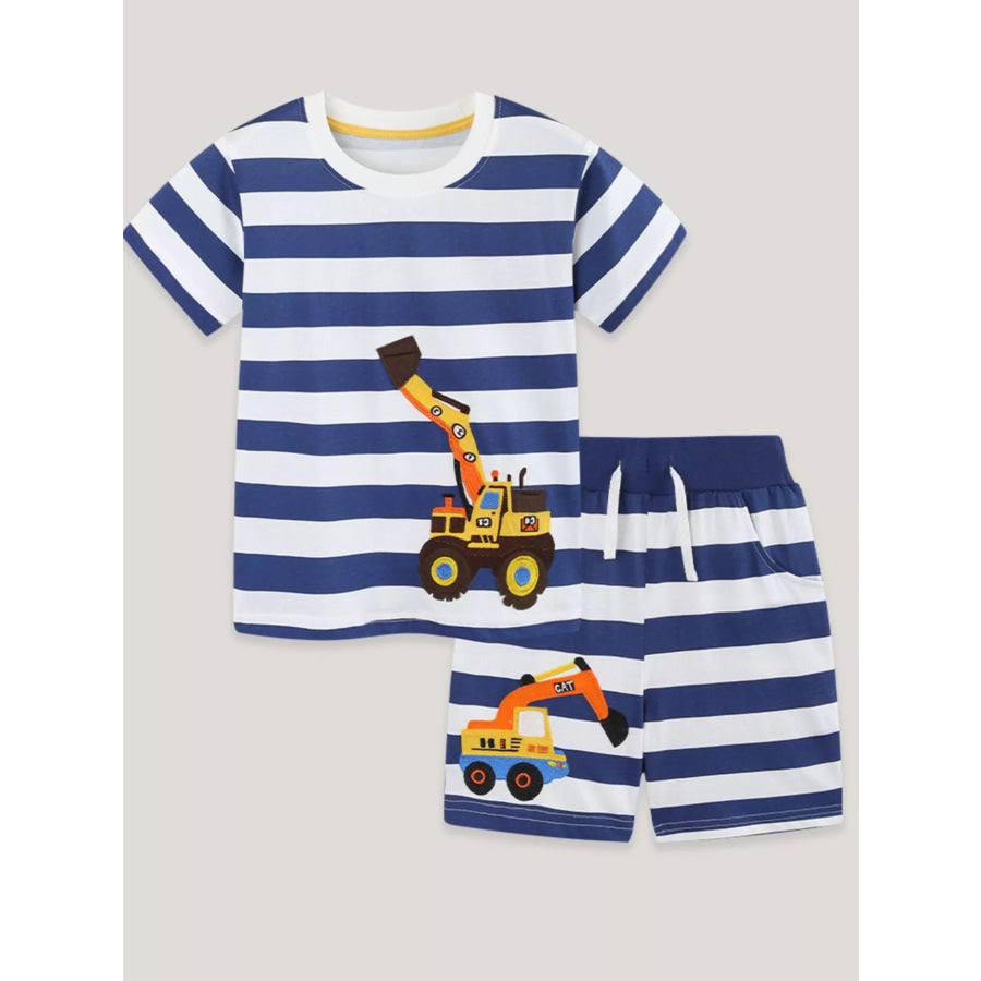 Children’s Striped Excavator Print Tee and Shorts Set Apparel and Accessories
