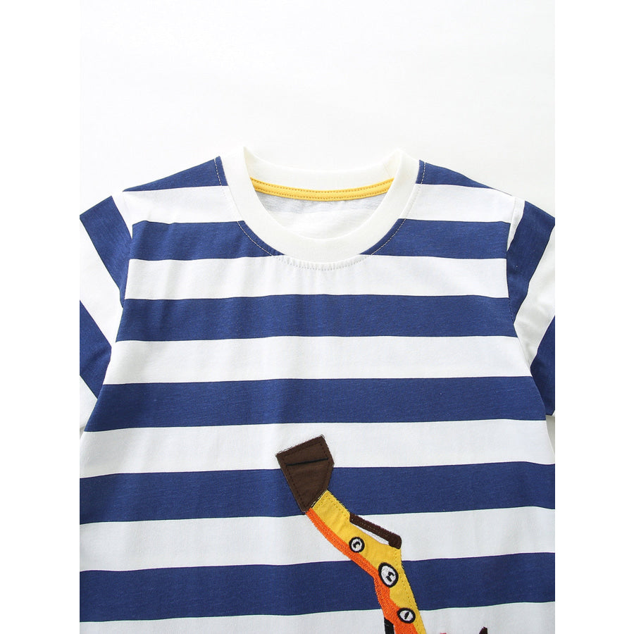 Children’s Striped Excavator Print Tee and Shorts Set Apparel and Accessories