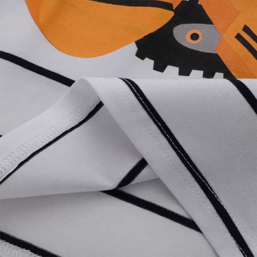 Children’s Striped Excavator Round Neck T-Shirt Apparel and Accessories