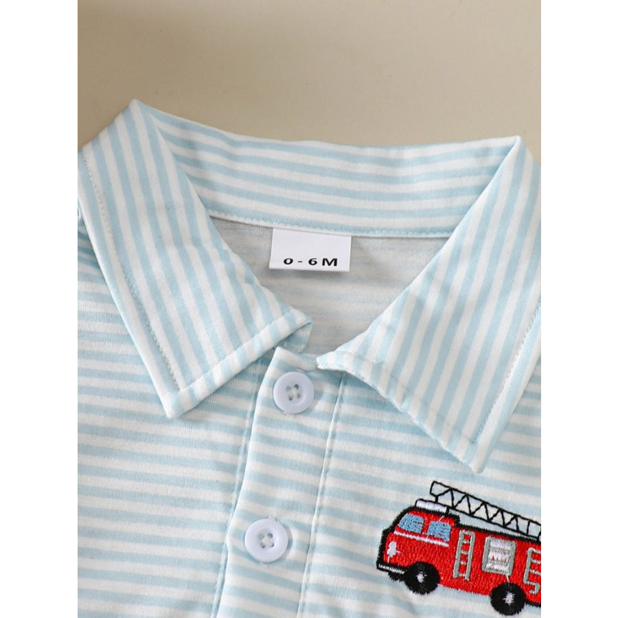 Children’s Striped Firetruck Embroidered T-Shirt Apparel and Accessories
