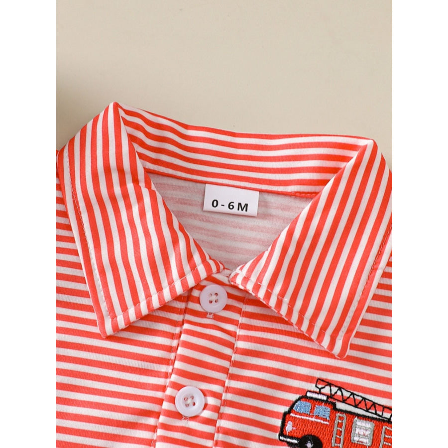 Children’s Striped Firetruck Embroidered T-Shirt Apparel and Accessories