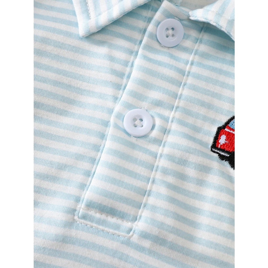 Children’s Striped Firetruck Embroidered T-Shirt Apparel and Accessories